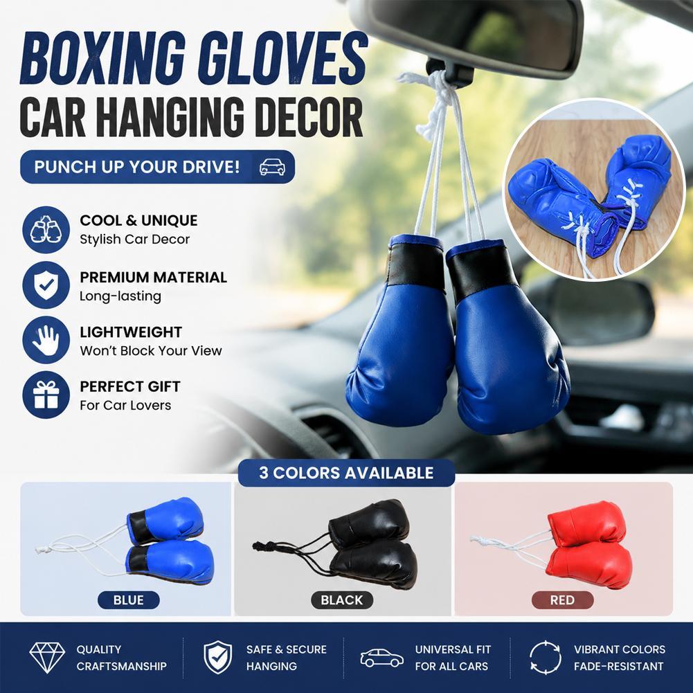 Leather Driving Glove - ถุงมือชกมวยขนาดเล็ก ของตกแต่งแขวนกระจกมองหลังรถยนต์ หนังสีน้ำเงิน ของประดับตกแต่ง ของขวัญสำหรับฝึกกีฬา อุปกรณ์เสริม