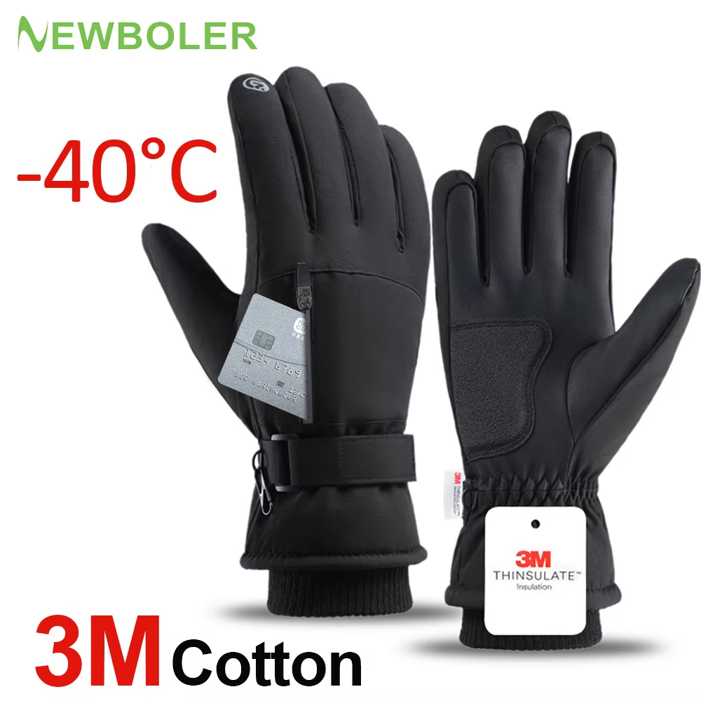 Ski Glove Waterproof - ผู้ชายฤดูหนาวถุงมือขี่จักรยานกันน้ํากีฬากลางแจ้งวิ่งรถจักรยานยนต์สกีหน้าจอสัมผัสถุงมือขนแกะ Non-SLIP WARM Full Finger