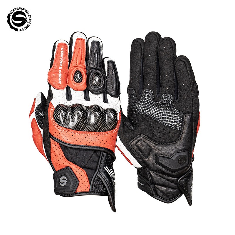Motorcycle Glove Knuckle - STAR FIELD KNIGHT SKG-580 ถุงมือมอเตอร์ไซค์ฤดูร้อนผู้ชายระบายอากาศได้ดีคาร์บอนไฟเบอร์หน้าจอสัมผัสแบบเต็มนิ้วอุปกรณ์ขี่มอเตอร์ไซค์