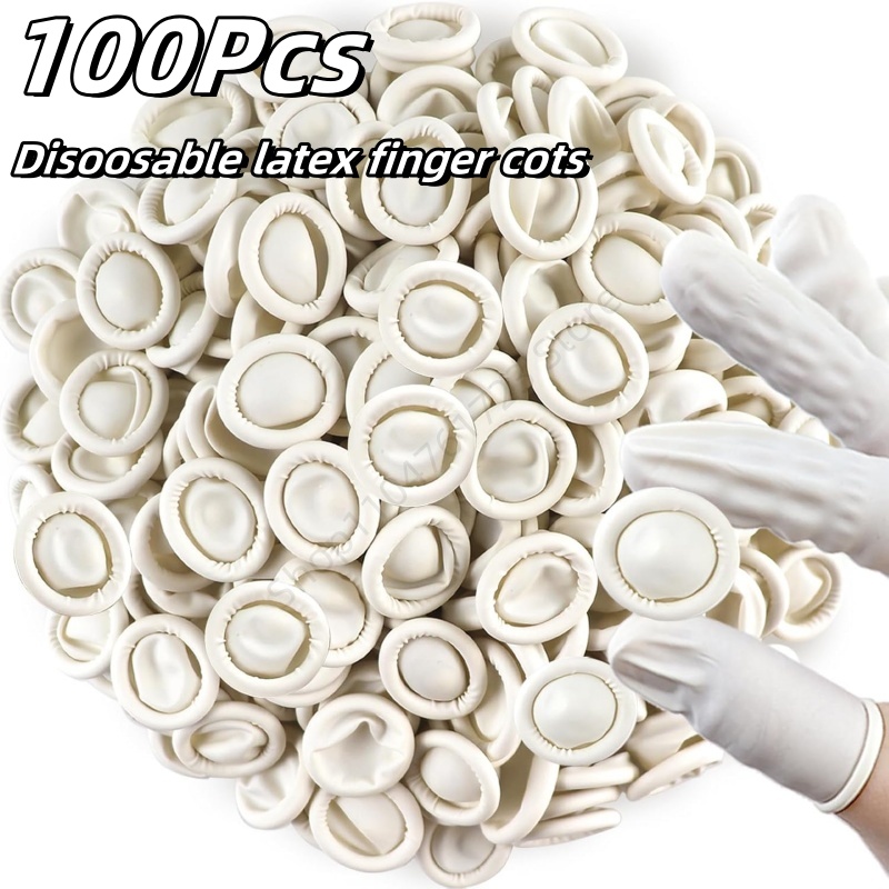 Latex Disposable Glove - 100 ชิ้น ปลอกนิ้วแบบใช้แล้วทิ้ง ถุงมือยางกันลื่น ป้องกันไฟฟ้าสถิตย์ ปลอกนิ้วลาเท็กซ์