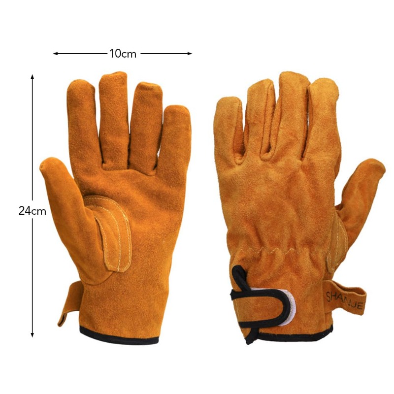Heat Resistant Glove - ถุงมือกันความร้อนสำหรับบาร์บีคิวกลางแจ้ง ทนไฟ ทำจากหนังวัว ทนความร้อนสูง ถุงมือเชื่อมโลหะ ทนทาน